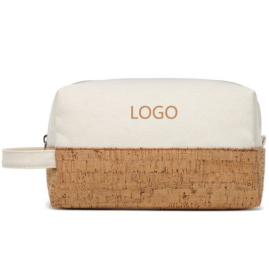 White Canvas and Natural Cork Toiletry Bag